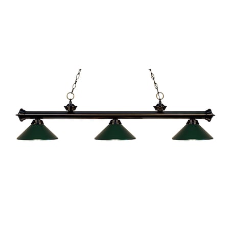 Z-Lite Riviera 3 Light Billiard Light, Bronze & Dark Green 200-3BRZ-MDG